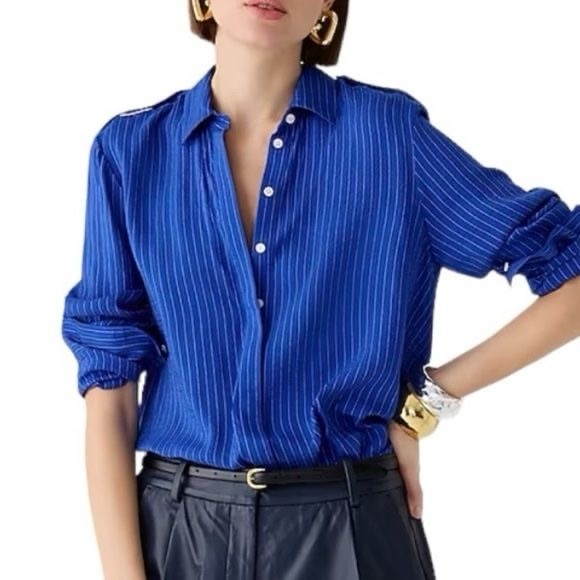 J. Crew Tops - NWT J. Crew Deep Blue Pinstripe Shirt